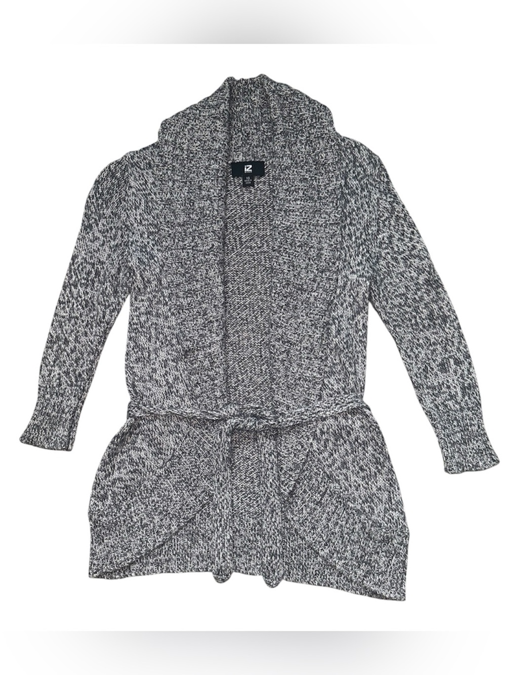 Iz Byer Black and White Marled Shawl Collar Cardigan